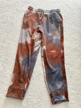 Tie-Dye Fleece Joggers in Rust, Blue & Cream